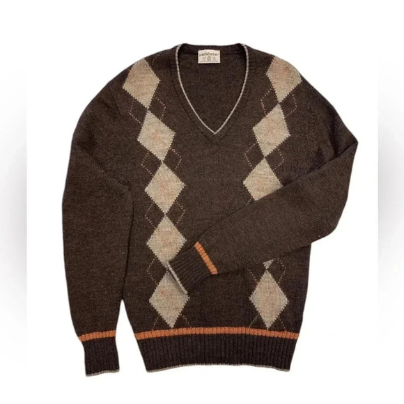 Parkhurst Vintage Wool V Neck Grandpa Brown Knit Sweater Size Small - Picture 4 of 7